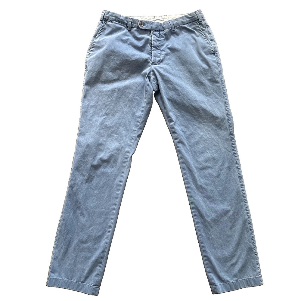 Suitsupply Resort Jort Porto Pants Men 30x31 Blue 100% Washed Cotton Flat Front
